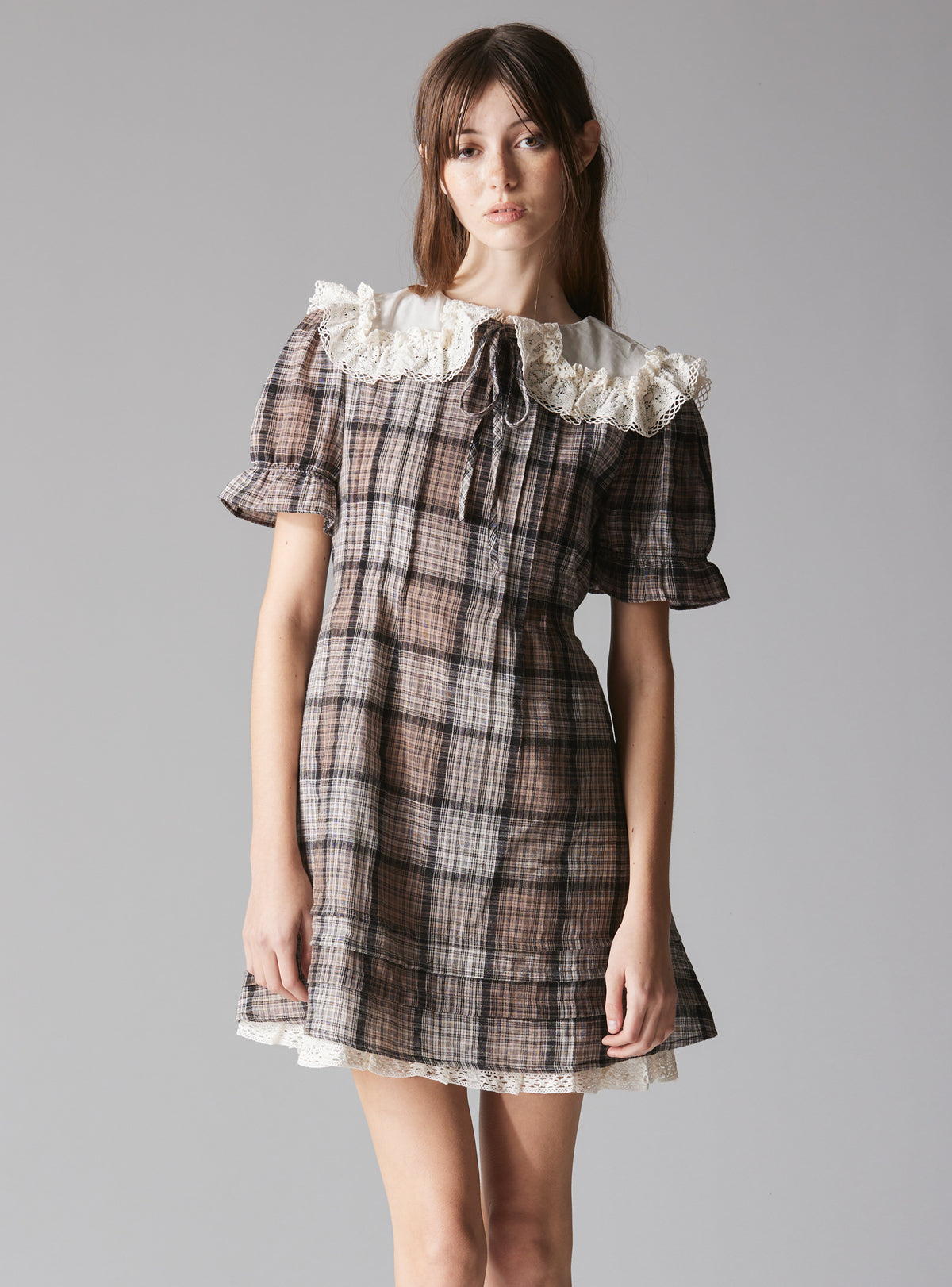 Doux Dress - S Brown Plaid / White Doux Dress - S Brown Plaid / White