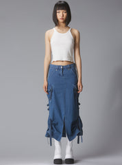 Tactical denim maxi skirt with cargo pockets