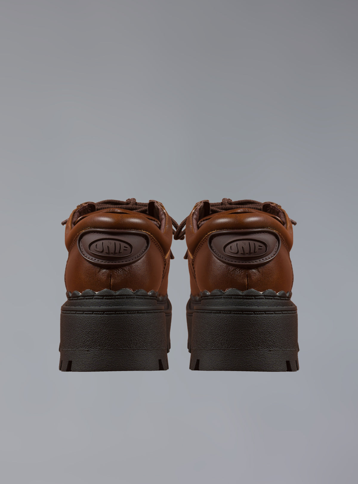 Unif Brown Flatform Low Top Leather Chunky Platform Boot In Brown UNIF