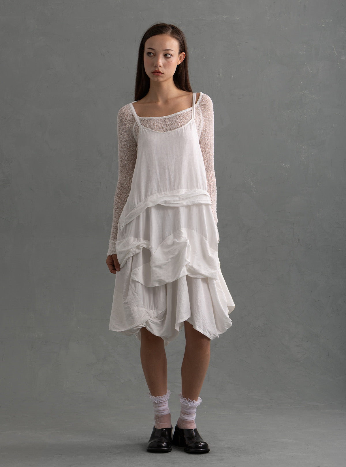 uninterrupted white dress Satin Strapless Gown by Ladivine CH351W The bodycon silhouette is sure to hug your figure perfectly as it continues down to a flirty mini hem WHITE MARILYN LACE MIXED TULLE